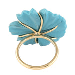 Carved Turquoise Y Round Peridot Pave Diamond In 18K Yellow Gold Flower Ring Jewelry For Gifts