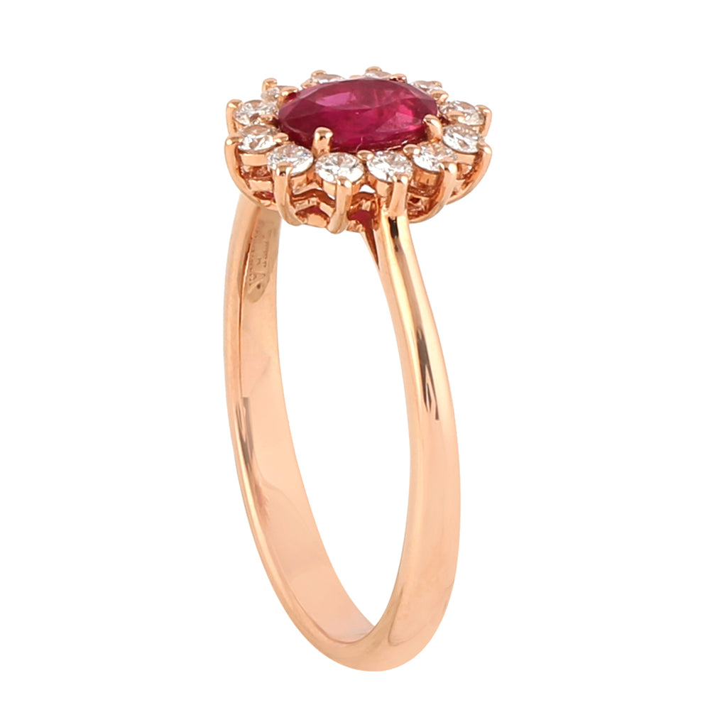 Oval Cut Ruby Pave Diamond Designer Ring in 18k Rose Gold