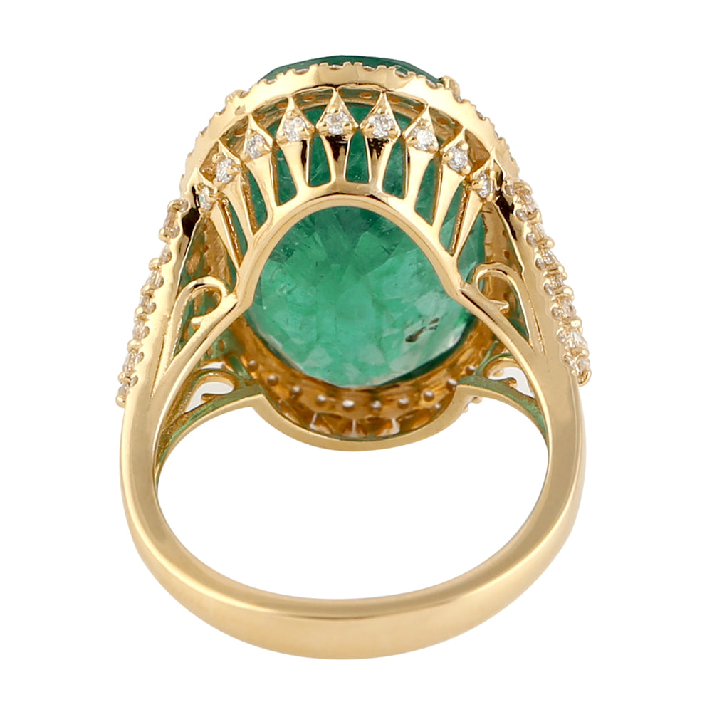 Oval Emerald & Diamond Halo Statement Ring in 18K Yellow Gold