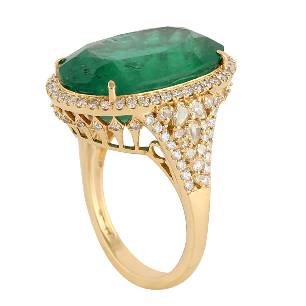 Oval Emerald & Diamond Halo Statement Ring in 18K Yellow Gold