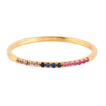 18K Yellow Gold Half Eternity Band Ring Multicolor Sapphire