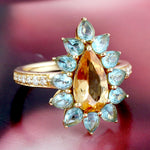 Pear Cut Topaz Imperial Prong Apatite Pave Diamond Beautiful Ring In Gold