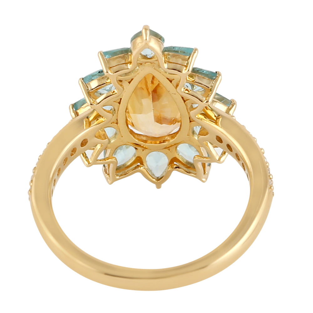 Pear Cut Topaz Imperial Prong Apatite Pave Diamond Beautiful Ring In Gold