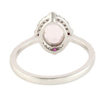 Oval Morganite Bezel Ruby Pave Diamond Designer Ring In 18k White Gold For Her