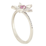 Pink Sapphire Rose Cut Diamond Daisy Flower Ring In 18k White Gold