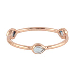 18K Rose Gold Bezel Set Blue Topaz November Birthstone Three Stone Band Ring For Her