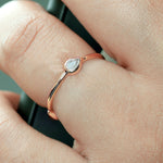 18K Rose Gold Bezel Set Blue Topaz November Birthstone Three Stone Band Ring For Her