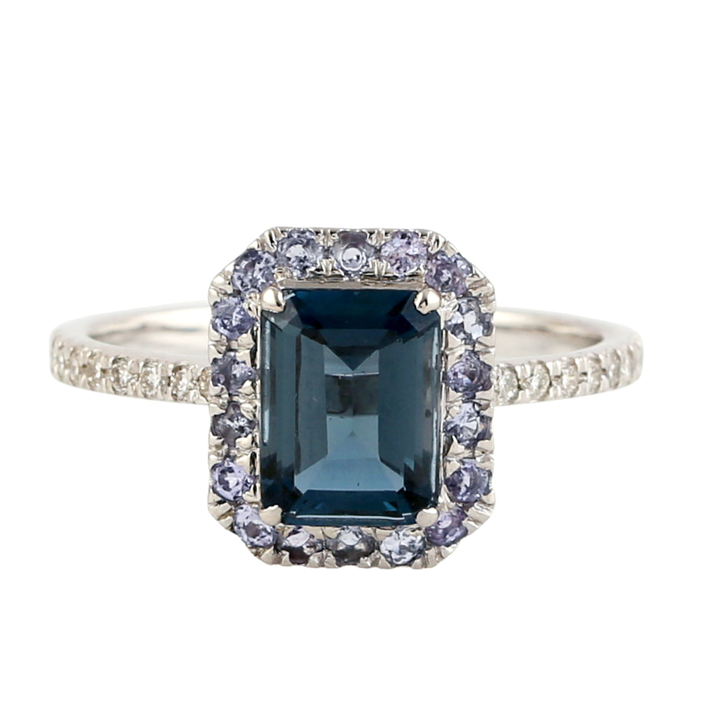 London Blue Topaz Pave Tanzanite Accent Diamond In 18k White Gold Ring