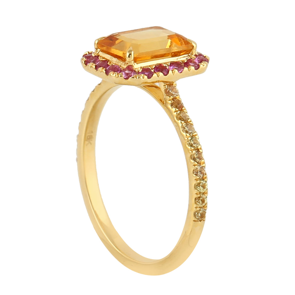 Octagon Citrine Pave Pin Sapphire Ring In 18k Yellow Gold Anniversary Gift