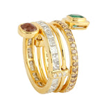 Cushion Emerald & Ice Diamond Beautiful Spiral Ring In 14k Yellow Gold For Gift