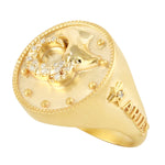 Natural Diamond March April Birth Month Aries Zodiac Signet Ring In 14k Yellow Gold For Gift