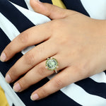 Round Green Amethyst Tsavorite & Pave Diamond Beautiful Cocktail Ring In Yellow Gold