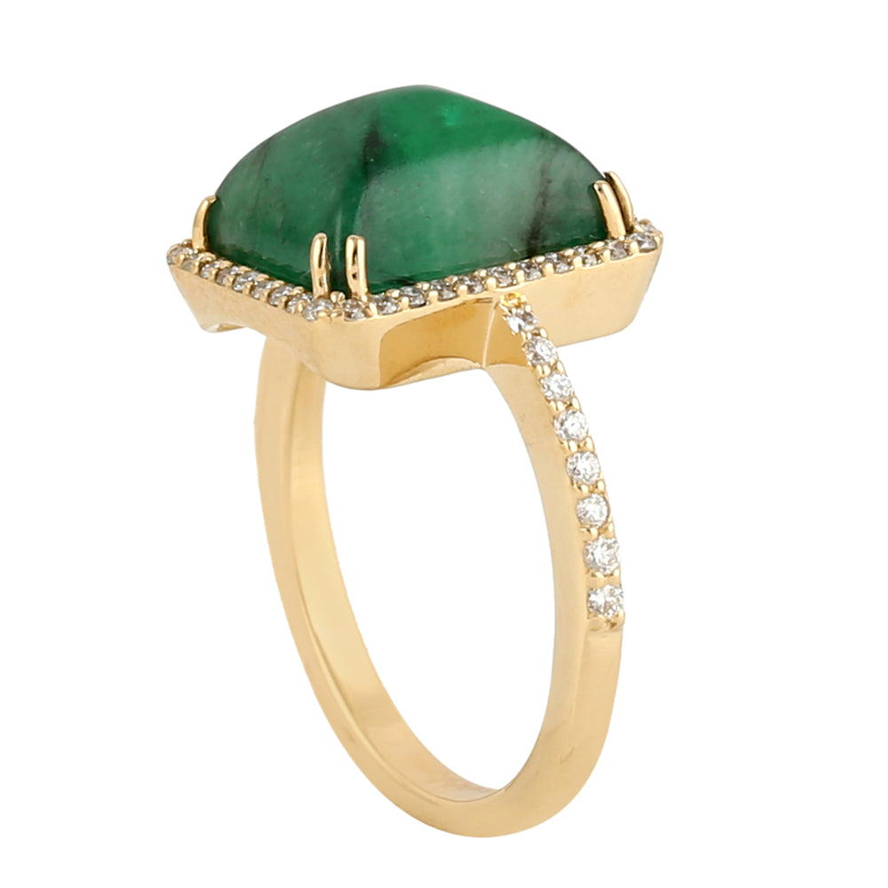 Fancy Emerald May Gemstone & Diamond Beautiful Ring In 18k Yellow Gold