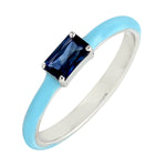 Baguette Blue Sapphire September Birthstone Enamel Delicate Band Ring in 18k Yellow Gold