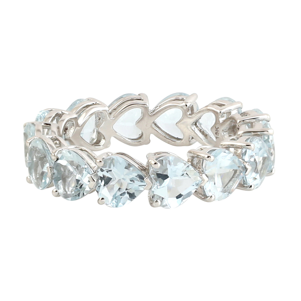 White Gold Aquamarine Designer Band Ring For Women