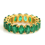 Oval Cut Emerald May Birthstone Full Eternity Band Ring Solid In 18k Yellow Gold