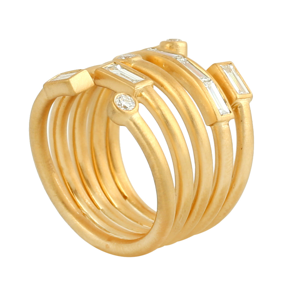 Baguette Cut Diamond Spiral Ring in 18k Yellow Gold – Elegant Gift for Her