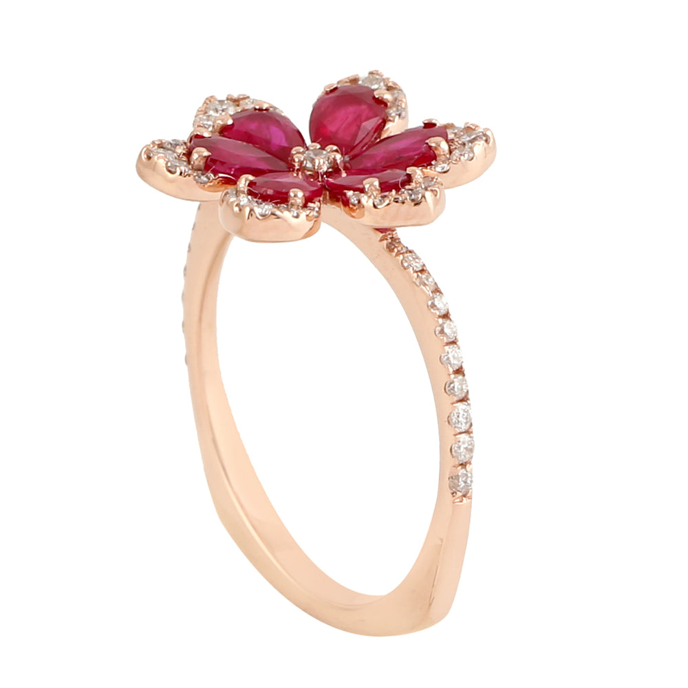 Pear Cut Ruby Ring with Pave Diamonds in 18k Rose Gold – Elegant Fine Jewelry for Her
