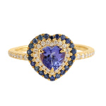 Yellow Gold Heart Tanzanite & Sapphire Diamond Heart Ring Gift For Her