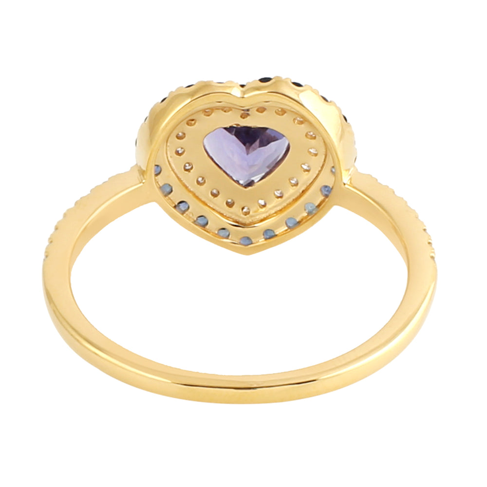 Yellow Gold Heart Tanzanite & Sapphire Diamond Heart Ring Gift For Her