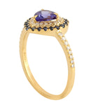 Hear Cut Tanzanite & Blue Sapphire Prong Diamond Heart Ring Gift For Her in Yellow Gold