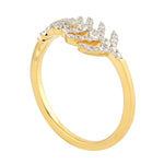 18k Yellow Gold Micro Pave Natural Diamond Leaf Design Dainty Ring