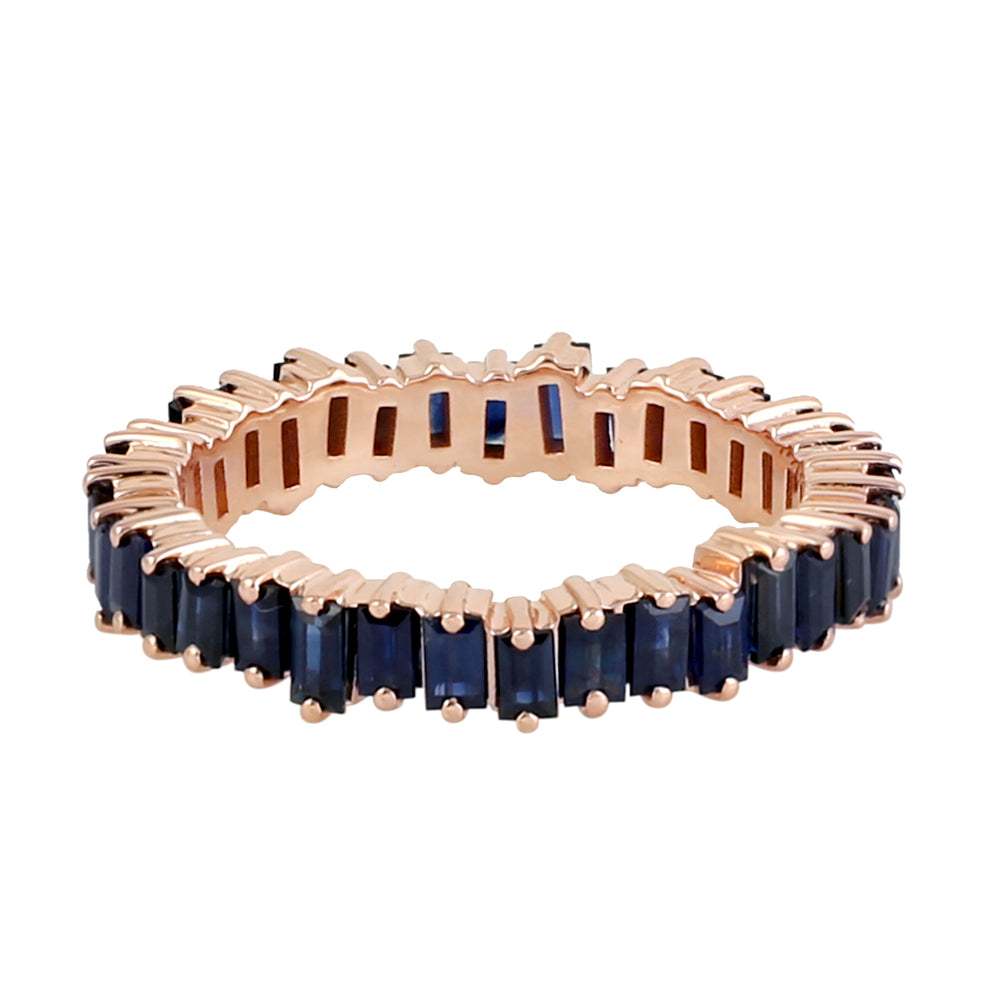 14k Rose Gold Baguette Blue Sapphire Gemstone Eternity Band Ring