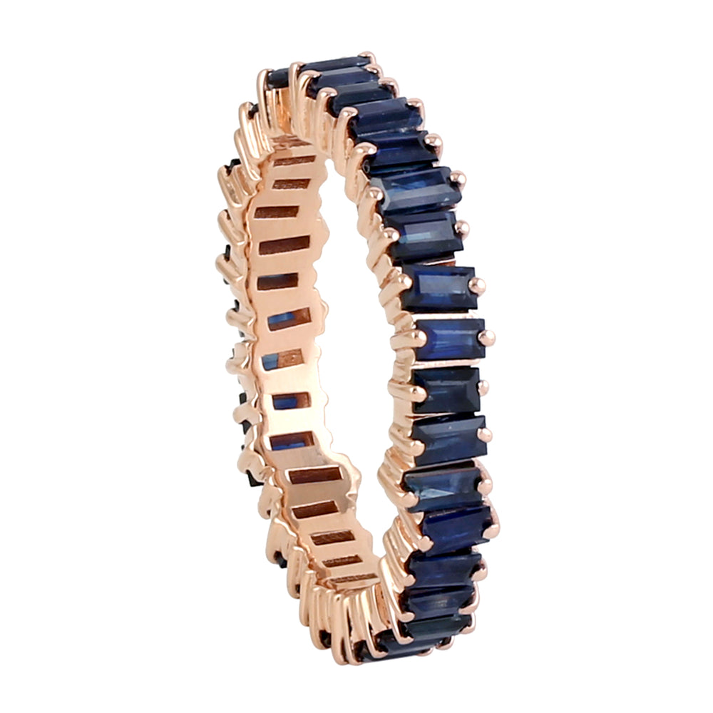 14k Rose Gold Baguette Blue Sapphire Gemstone Eternity Band Ring