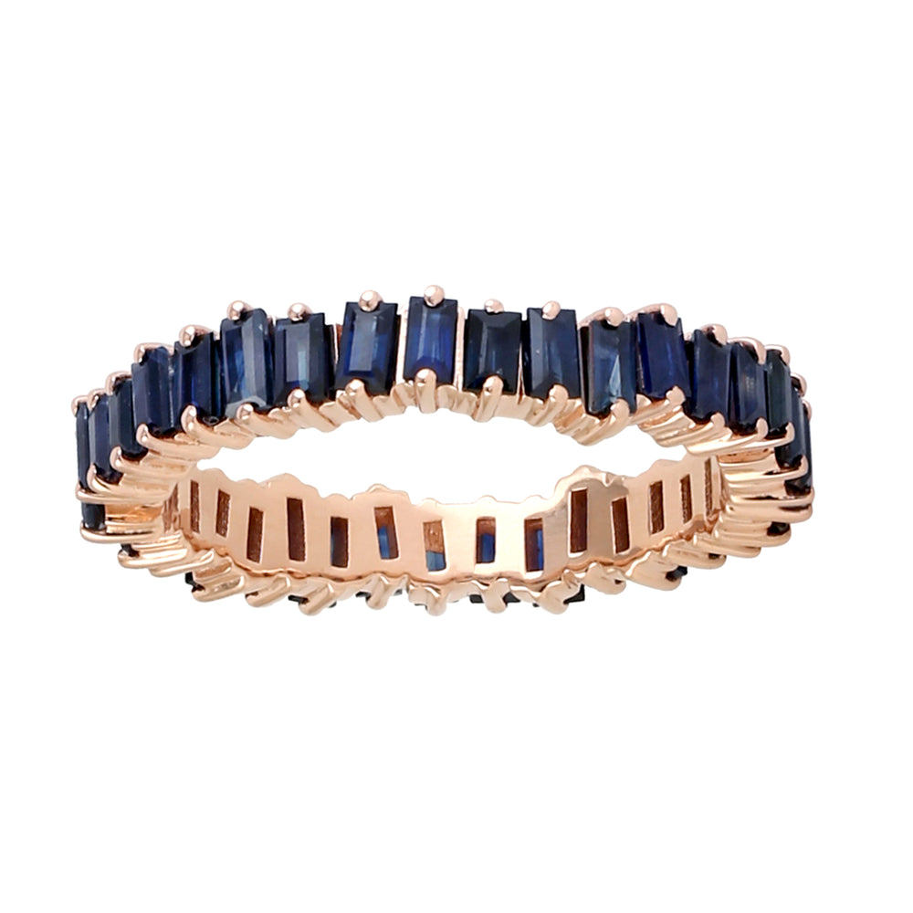 14k Rose Gold Baguette Blue Sapphire Gemstone Eternity Band Ring