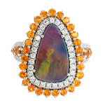 Opal Doublet Prong Garnet Diamond Trillion Cocktail Ring In 18k Yellow Gold For Gift