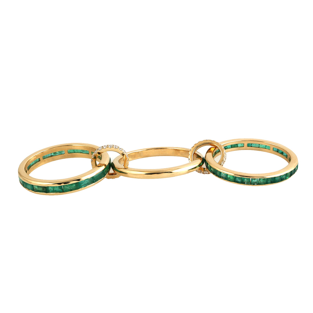 Channel Set Emerald Multiple Band Ring 18k Yellow Gold