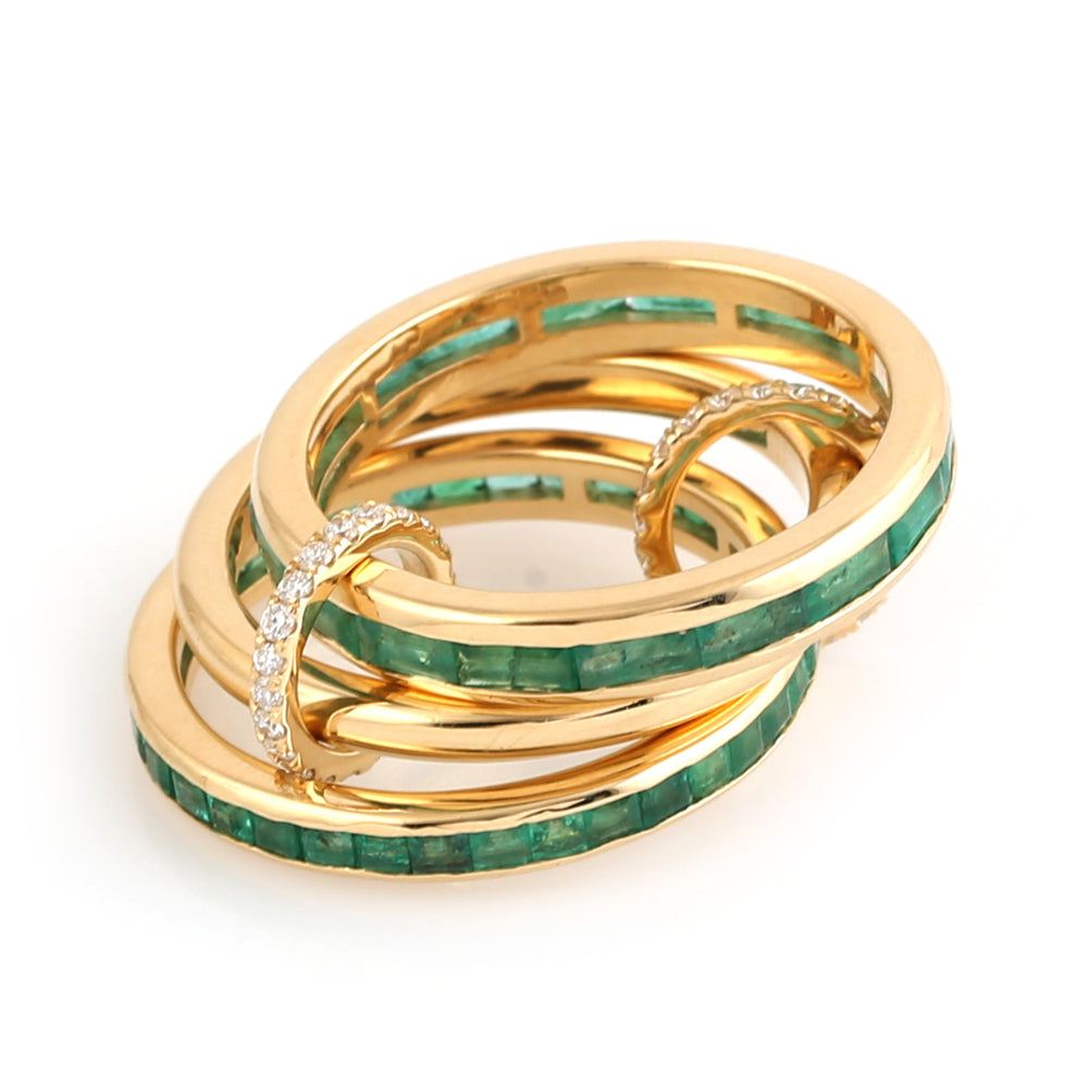 Channel Set Emerald Multiple Band Ring 18k Yellow Gold