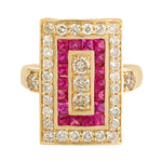 Princess Cut Ruby Channel Set Pave Diamond Wedding Ring 18K Solid Gold Jewelry