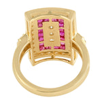 Princess Cut Ruby Channel Set Pave Diamond Wedding Ring 18K Solid Gold Jewelry