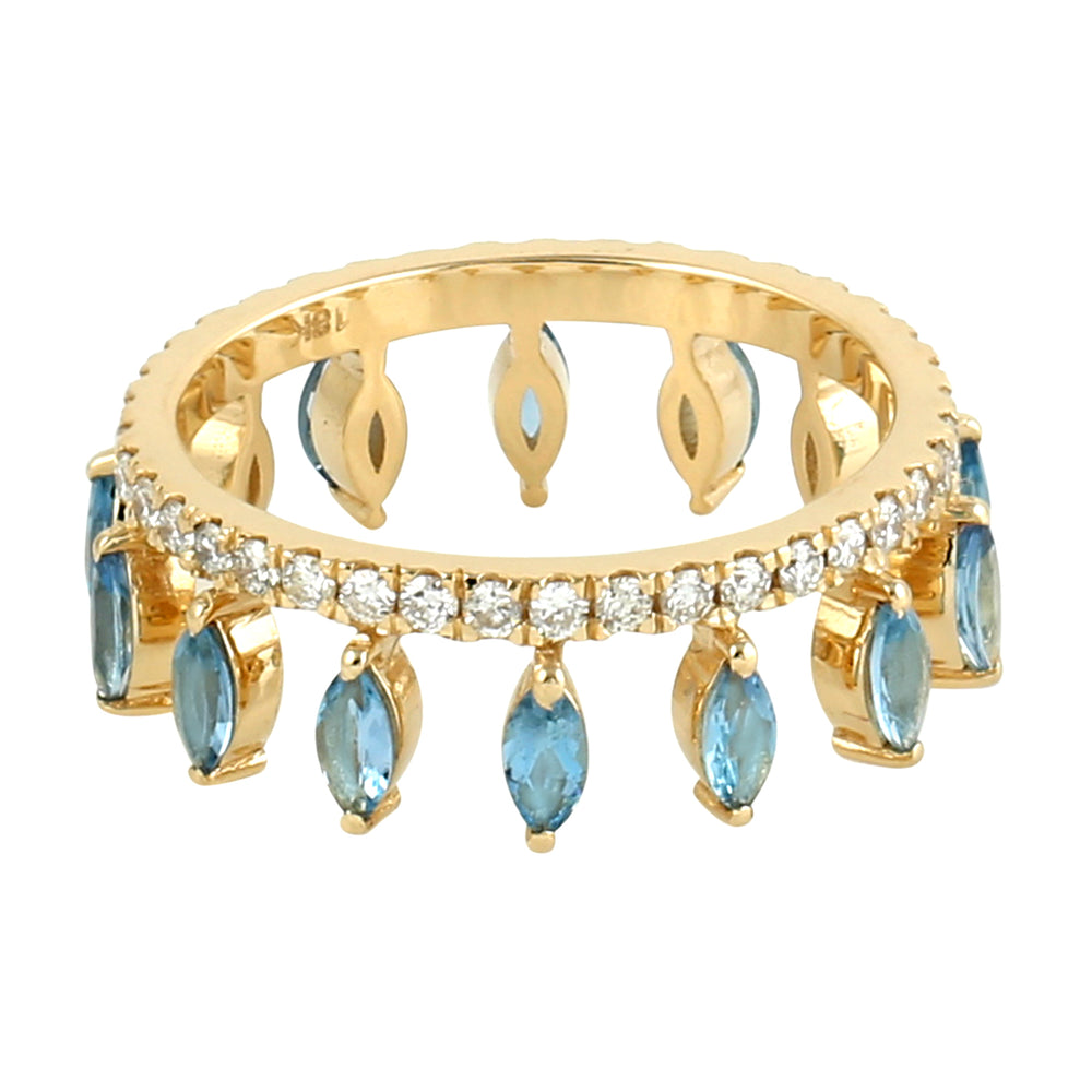 Marquise Cut Aquamarine Pave Diamond Tiara Ring in 18K Yellow Gold