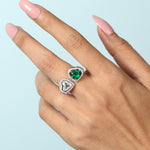 Heart Cut Emerald & Diamond Pave Diamond Open Ring in 18k White Gold For Wedding