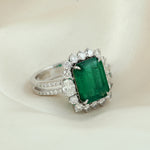 Emerald Cut Emerald Prong Set Natural Diamond Double Band Ring In 18k White Gold For Her