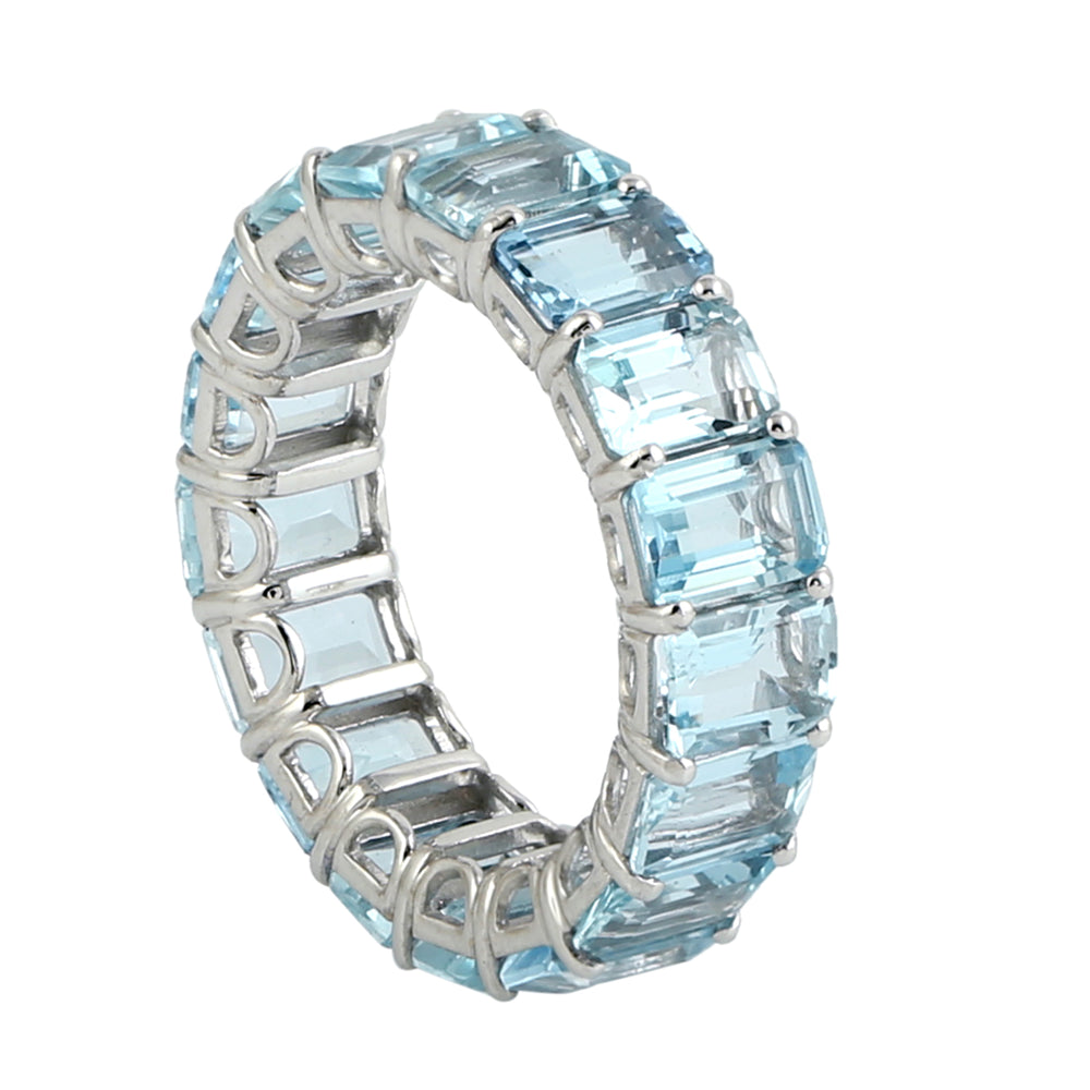 Baguette Cut Aquamarine Gemstone In 18k White Gold Eternity Band Ring