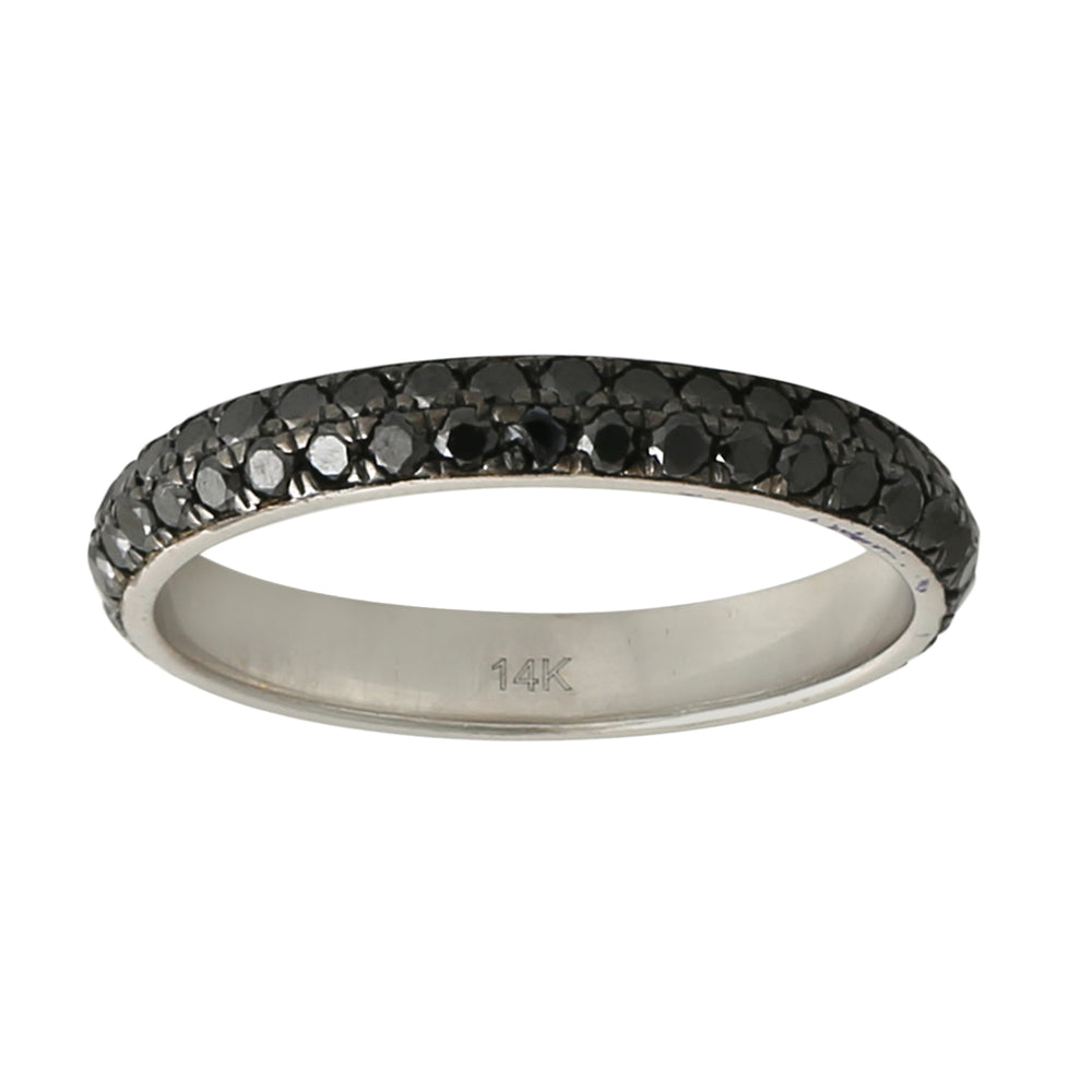 Black Diamond Pave 14K White Gold Band Ring For Her