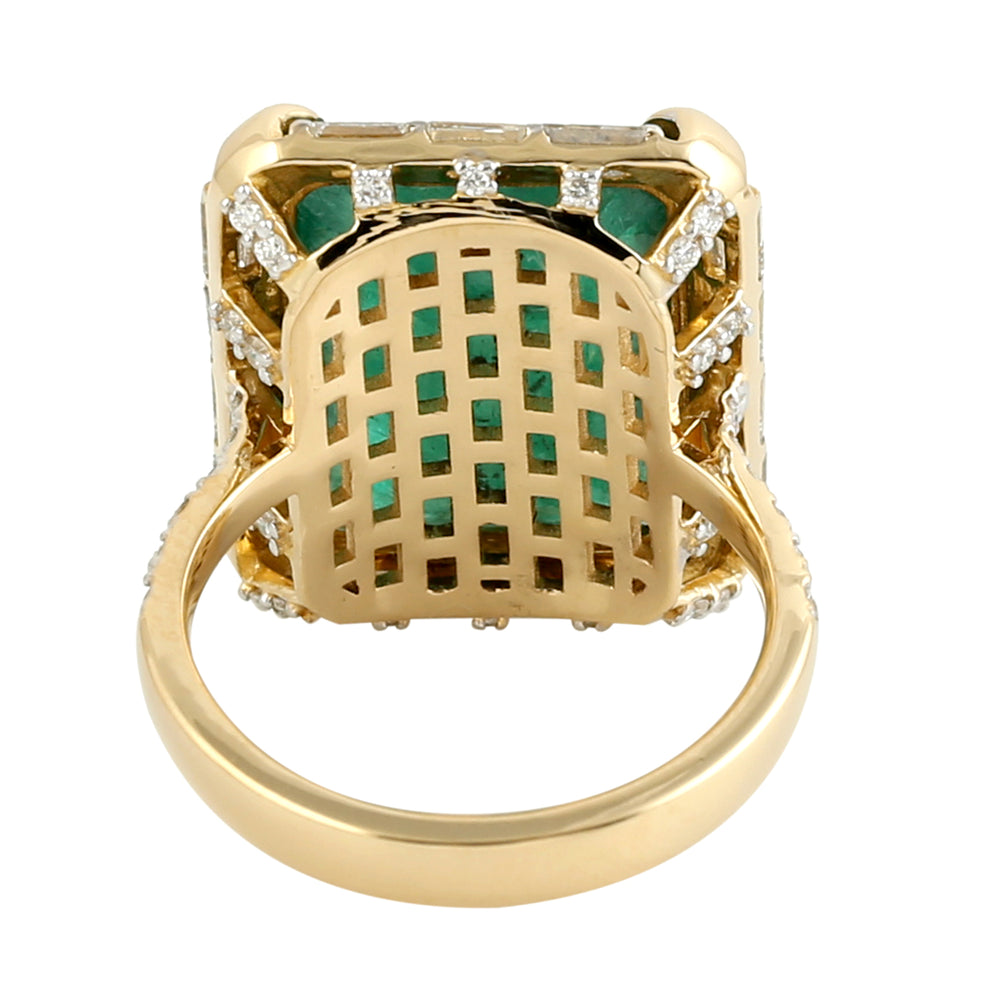 Baguette Cut Diamond Emerald Cut Emerald Gemstone In Gold Cocktail Ring