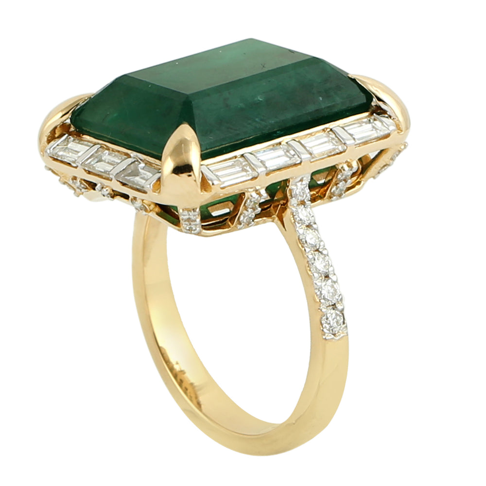 Baguette Cut Diamond Emerald Cut Emerald Gemstone In Gold Cocktail Ring