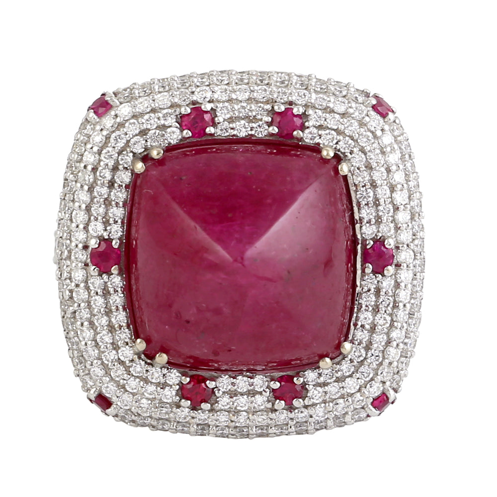 Micro Pave Diamond  Ruby Designer Cocktail Wedding Gift Ring In 18k Gold Ring