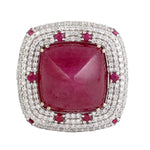 Micro Pave Diamond  Ruby Designer Cocktail Wedding Gift Ring In 18k Gold Ring