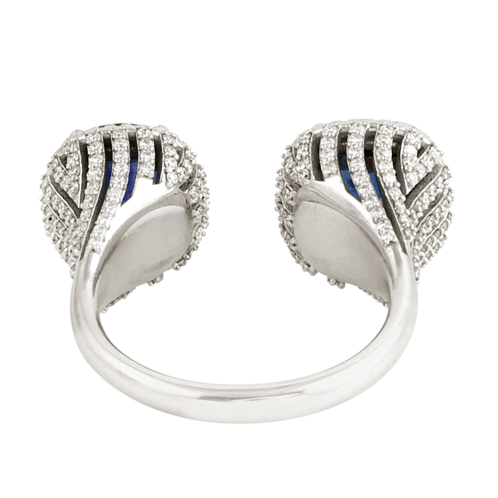 Micro Pave Diamond Faceted Sapphire Gemstone Open Cuff Ring In White Gold