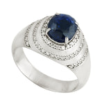 Oval Cut Blue Sapphire Pave Diamond Engagement Solitaire Ring In 18K White Gold For Her