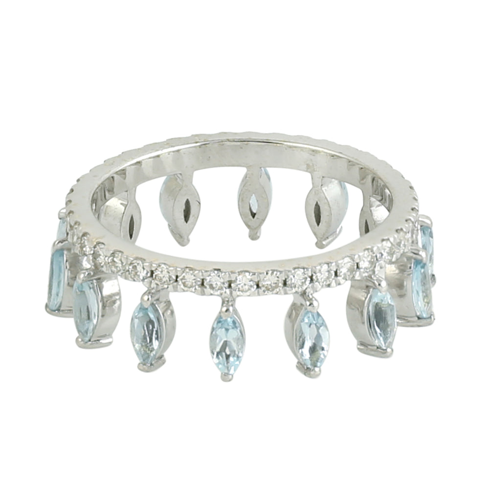 Marquise Aquamarine Pave Diamond Tiara Ring In White Gold