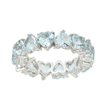 Aquamarine March Birthstone In 18k White Gold Heart Cut Band Ring For Love Gift