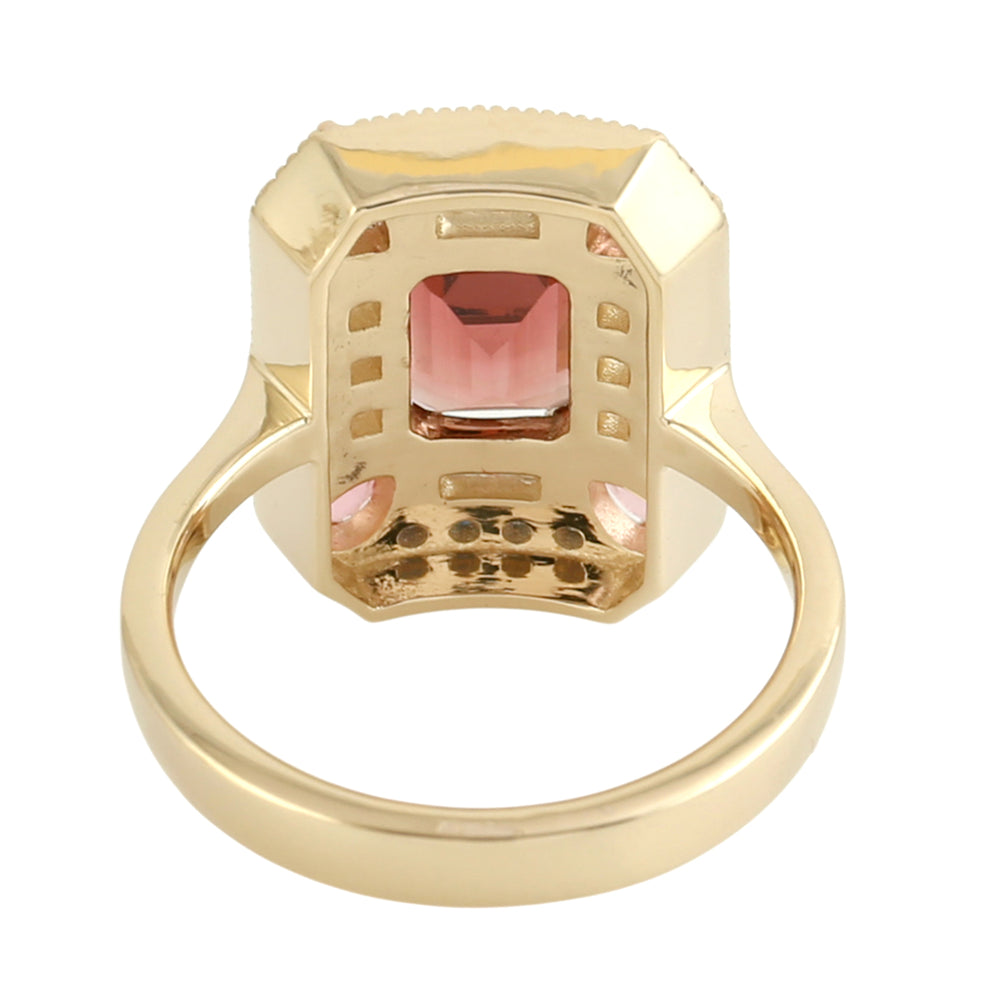 Tourmaline, Pink Sapphire & Blue Sapphire Geometric Cocktail Ring in 14K Yellow Gold