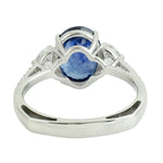 Natural Heart Shape Diamond Oval Blue Sapphire 18K White Gold Cocktail Ring Jewelry