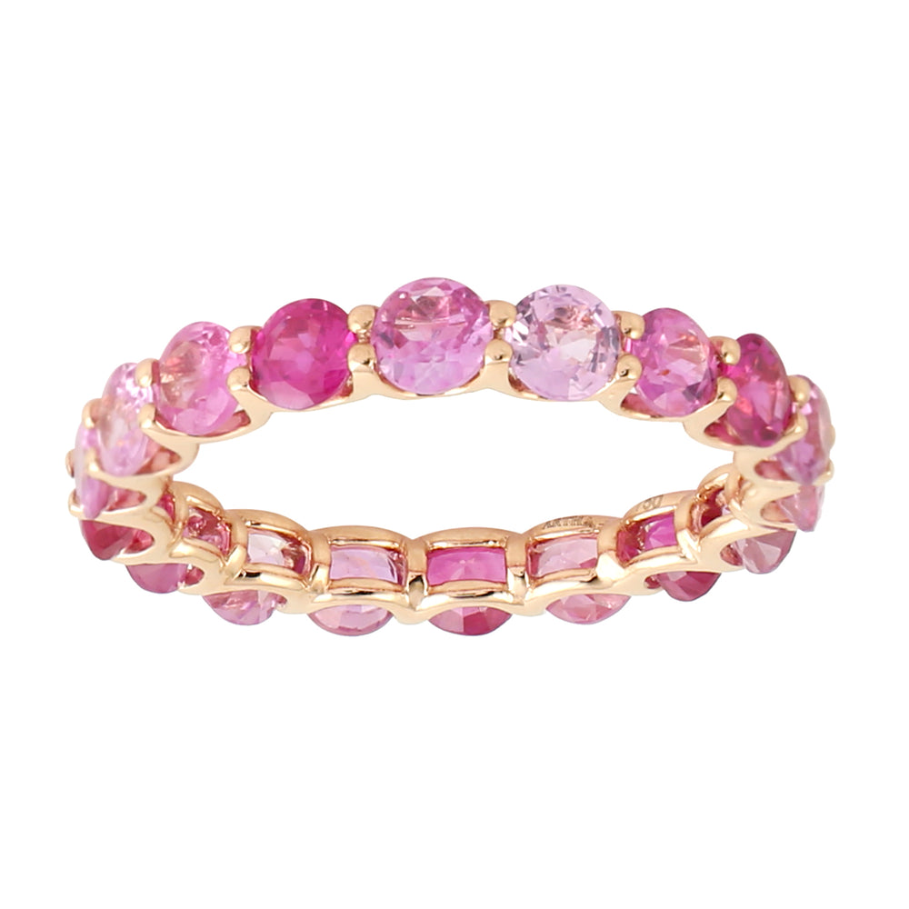 18K Yellow Gold Pink Sapphire Prong Ruby Gemstone Band Ring